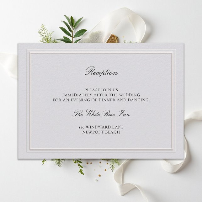 Cartão De Informações Modern Classic Elevated Ivory Wedding Reception (modern classic wedding reception details double frame elevated ecru formal traditional calligraphy)