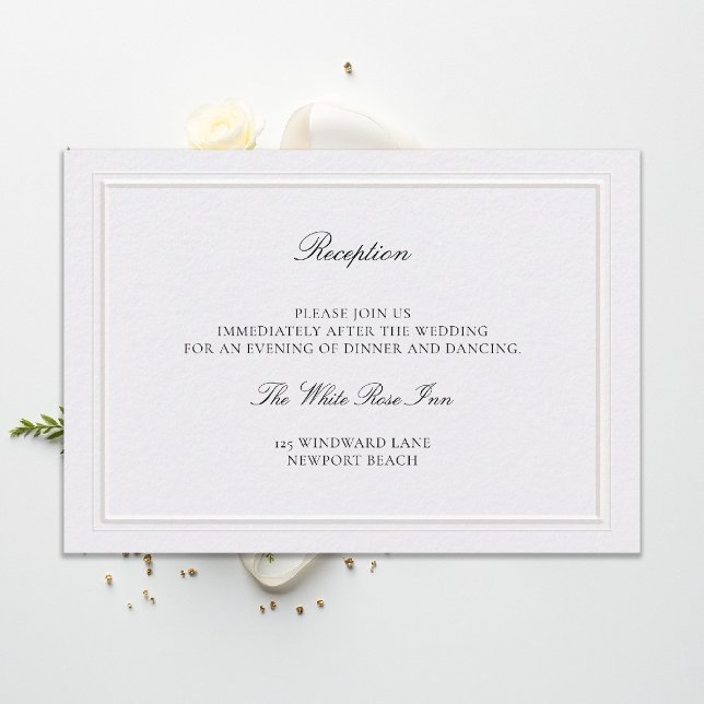 Cartão De Informações Modern Classic Elevated Pearl Wedding Reception (modern classic wedding reception details double frame elevated pearl formal traditional calligraphy )