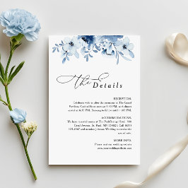 Cartão De Informações Modern Dusty Blue Floral Wedding Details