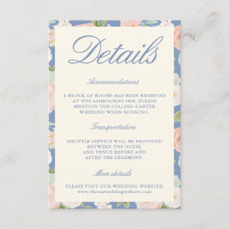 Cartão De Informações Modern Dusty Blue Vintage Ivory Floral Wedding