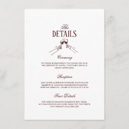 Cartão De Informações Modern Elegant Burgundy Wedding Details