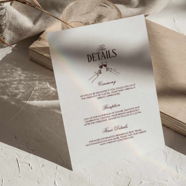 Cartão De Informações Modern Elegant Burgundy Wedding Details  (burgundy formal wedding details enclosure card, deep maroon wedding classic, modern retro wedding)