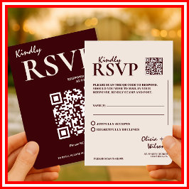Cartão De Informações Modern Elegant Burgundy Wedding QR CODE RSVP