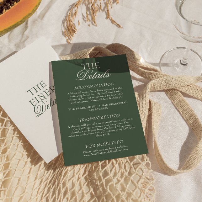 Cartão De Informações Modern Emerald Green Boho Chic Wedding Details (Criador carregado)