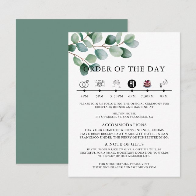 Cartão De Informações Modern Eucalyptus Greenery Wedding (Frente/Verso)