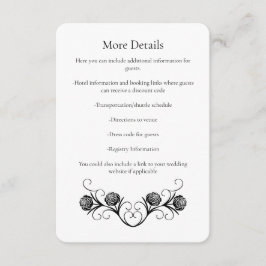 Cartão De Informações Modern Gothic Rose Swirls Black and White Wedding