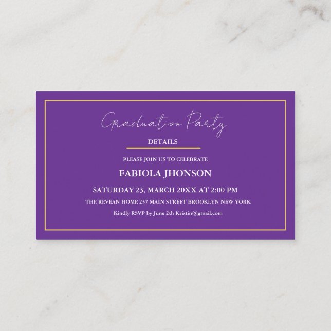 Cartão De Informações Modern Graduation Name Card Insert Gold Frame (Verso)