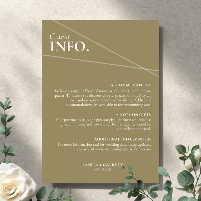 Cartão De Informações Modern Intersecting Lines Wedding Guest Info Card (Criador carregado)