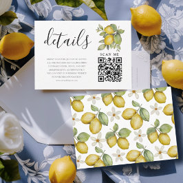 Cartão De Informações Modern Lemons Yellow & Blue Wedding Details Enclos