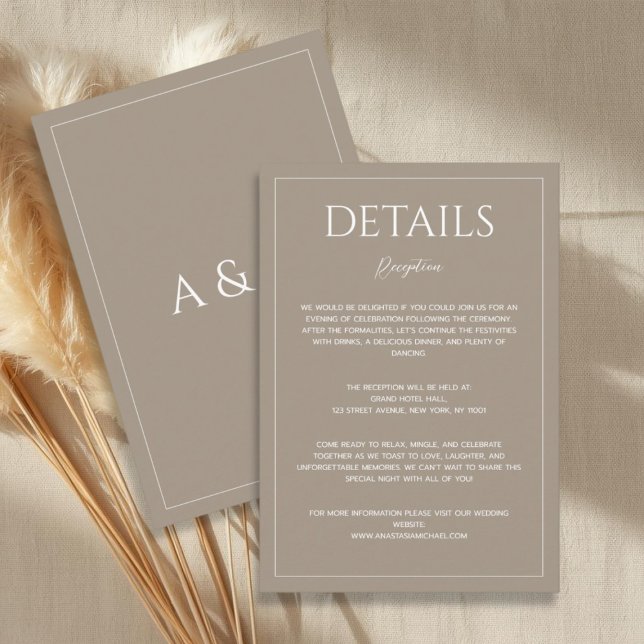 Cartão De Informações Modern light brown minimalist wedding details (Criador carregado)
