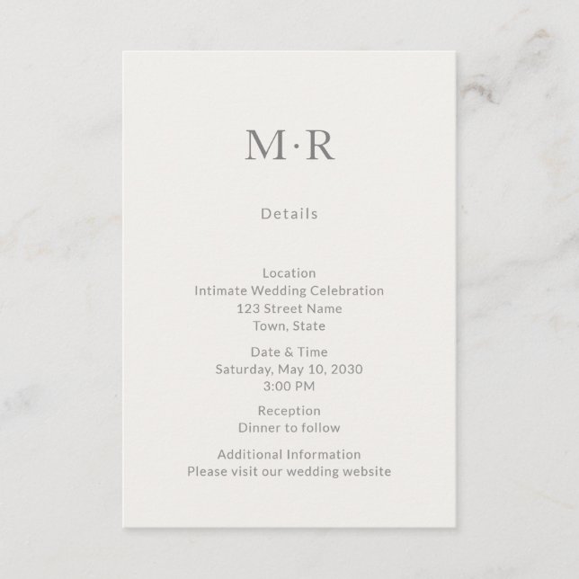 Cartão De Informações Modern Minimal Intimate Wedding Details Card (Frente)