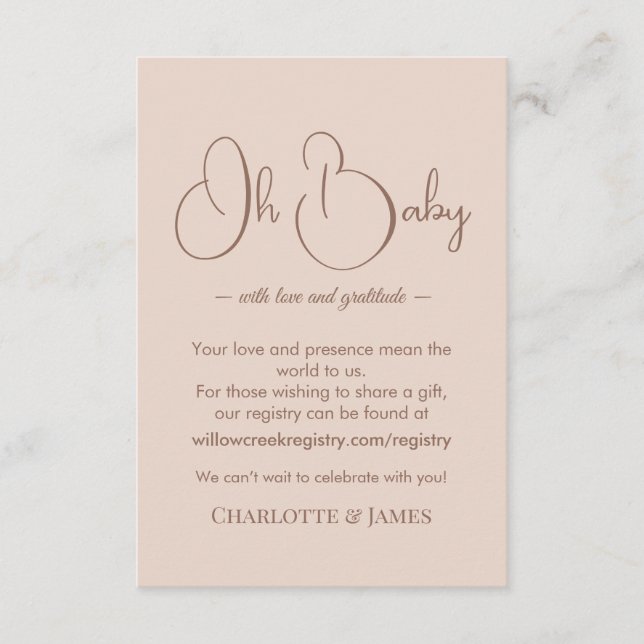 Cartão De Informações Modern Minimalist Baby Shower | Powder Blush (Frente)