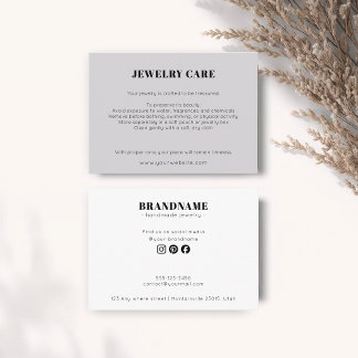 Cartão De Informações Modern Minimalist Gray Jewelry Care Insert Card