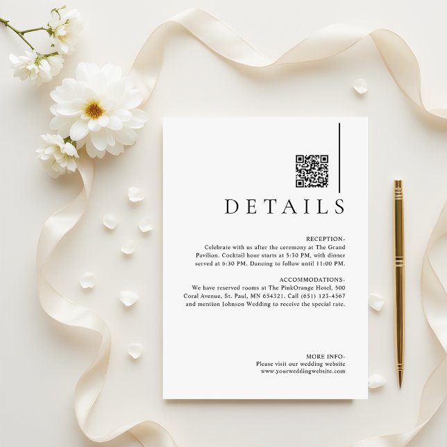 Cartão De Informações Modern Minimalist QR Code Wedding Details (Criador carregado)