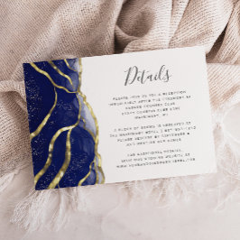 Cartão De Informações Modern Navy Blue Gold Ink Wedding Details