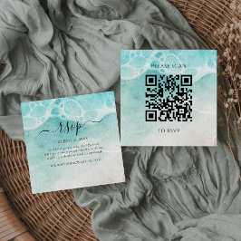 Cartão De Informações Modern Ocean Tide Wedding QR Code RSVP Card