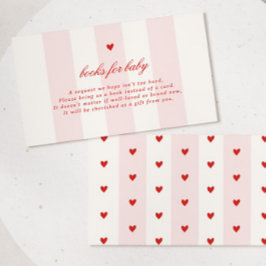 Cartão De Informações Modern Pink Stripe Heart Valentine Baby Shower