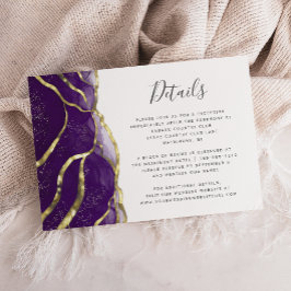 Cartão De Informações Modern Purple Gold Ink Wedding Details