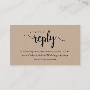 Cartão De Informações Modern Rustic Kraft, Black font, RSVP online websi
