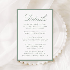 Cartão De Informações Modern Sage Green Border Wedding Details