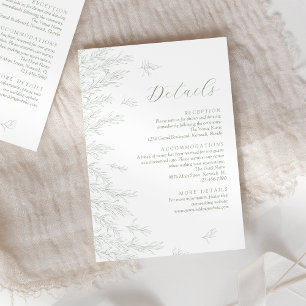 Cartão De Informações Modern Sage Green deixa detalhes de casamento