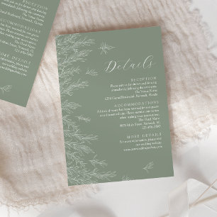 Cartão De Informações Modern Sage Green deixa detalhes de casamento