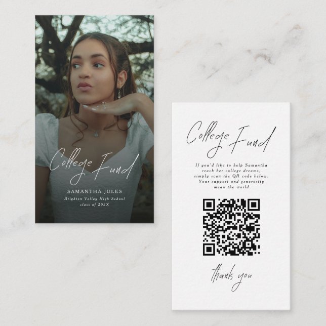 Cartão De Informações Modern Script Photo Graduation College Fund (Frente/Verso)