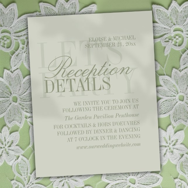 Cartão De Informações Modern Script Sage Green Wedding Details (Invite guest to plan join the reception of your big day with this Modern Script Sage Green Card!)
