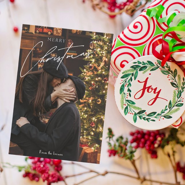 Cartão De Informações Modern Trendy Christmas | Foto do Casal Romântico (Criador carregado)