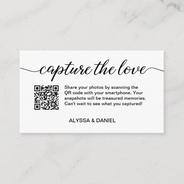 Cartão De Informações Modern Wedding Capture o código QR Love (Frente)