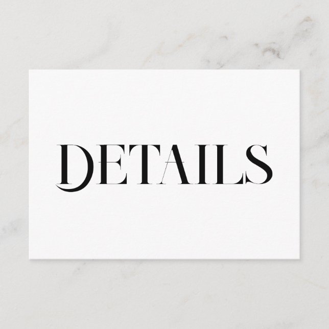 Cartão De Informações Modern Wedding Details | Minimalist Black & White (Frente)