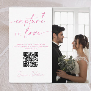 Cartão De Informações Modern Wedding Pink Capture o código Qr de amor