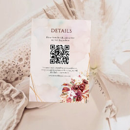 Cartão De Informações Modern White Burgundy Flowers QR Code Details