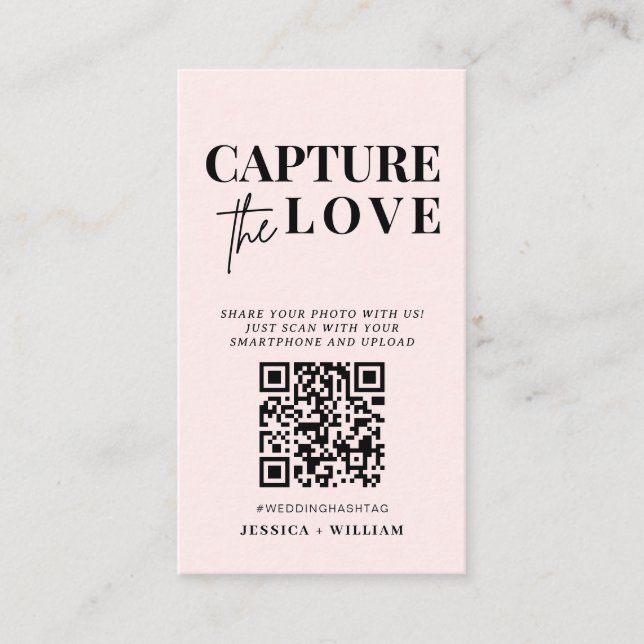 Cartão De Informações Moderno Casamento Capture o Código Qr do amor (Frente)