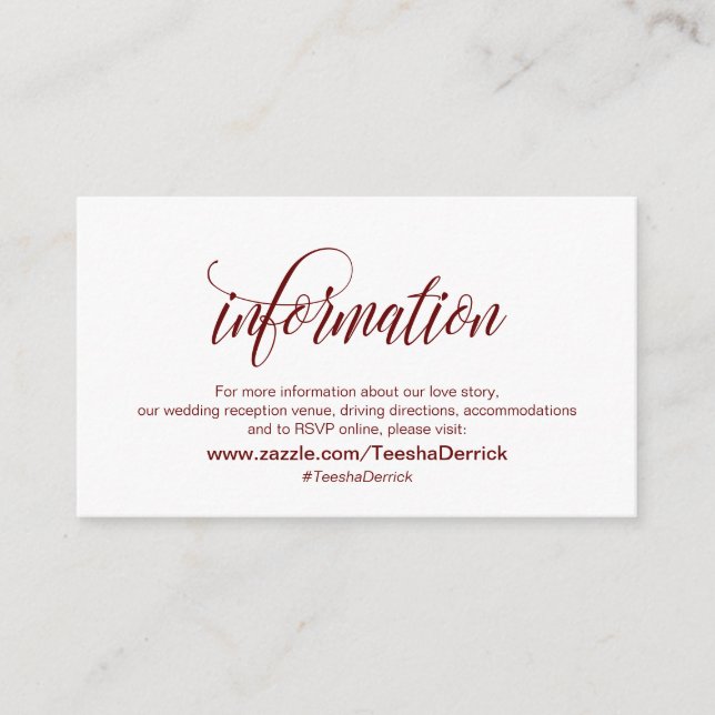 Cartão De Informações Moderno Elegante, Borgonha, Nossos Detalhes De Cas (Frente)