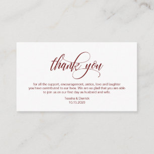 Cartão De Informações Moderno Elegante, Burgundy Script Casamento Obriga
