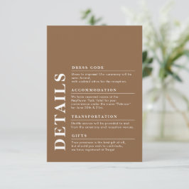 Cartão De Informações Moderno Elegante Detalhes do Casamento Escuro