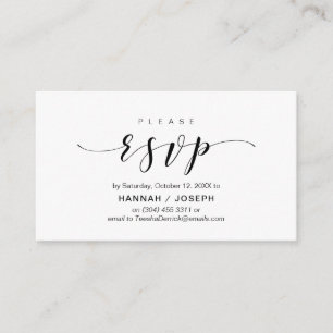 Cartão De Informações Moderno Elegante, script preto, resposta de RSVP