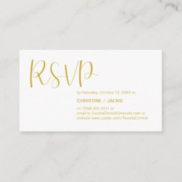 Cartão De Informações Moderno Minimalista, Script Dourado, RSVP responde