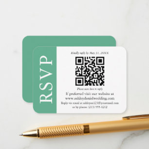Cartão De Informações Moderno QR Wedding RSVP Mint Verde e Branco
