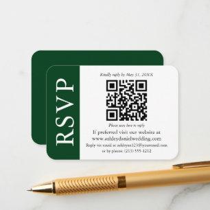 Cartão De Informações Moderno QR Wedding RSVP Verde e Branco