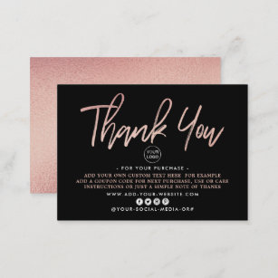 Cartão De Informações Moderno Rosa Gold Foil Script Business Obrigado
