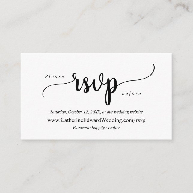 Cartão De Informações Moderno Rustic, Black Script, site de RSVP on-line (Frente)