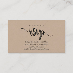 Cartão De Informações Moderno Rustic Kraft, Black font, RSVP responde