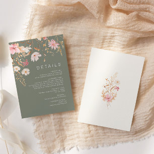 Cartão De Informações Moderno Wildflower   Detalhes do Casamento em Verd
