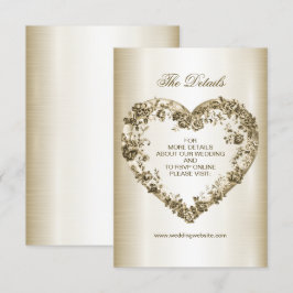 Cartão De Informações Moldura de Coração Dourado Floral de Casamento Ele