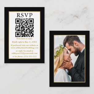 Cartão De Informações Moldura de Foto QR Moderna de Casamento Dourada Pr