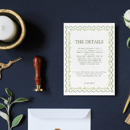 Cartão De Informações Moldura Floral Verde Antiga Detalhes de Casamento