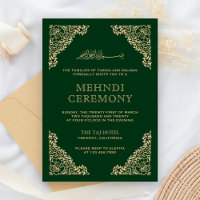 Moldura Floral Verde e Dourada Mehndi Islâmica Muç