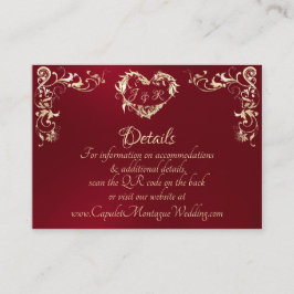 Cartão De Informações Moldura Ornamentada & Coração - Vermelho